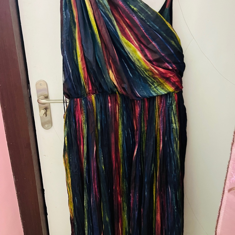 Black Multi colour gown , off shoulder with belt ! - Picture 3 of 13